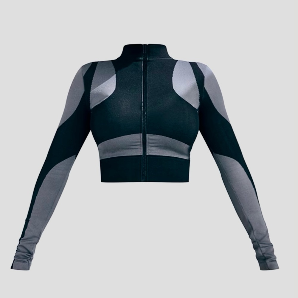 Pretty Little Thing SHAPE BLACK BRANDED CONTOUR ZIP LONG SLEEVE GYM TOP